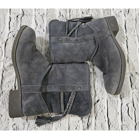 Abeo Blaine Suede Sheepskin Mid Gray Calf Boots WOMENS SIZE 10 - Picture 1 of 14